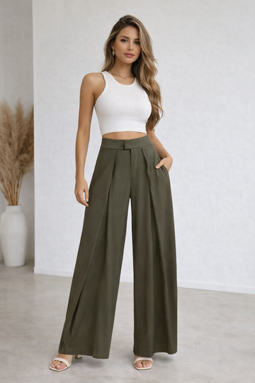 Autumn Wide-Leg Pleated Trousers