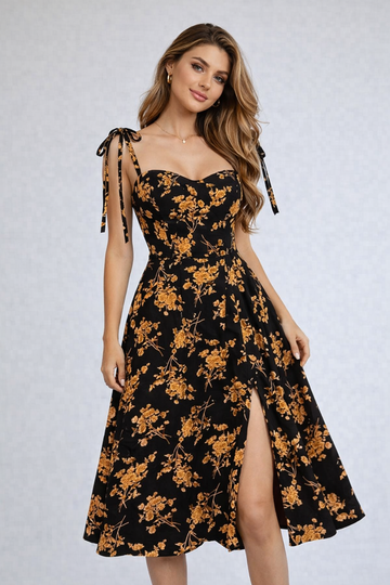 Plus Size Floral A-Line Slit Maxi Dress