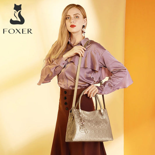 FOXER Genuine Cowhide Leather Tote Bag