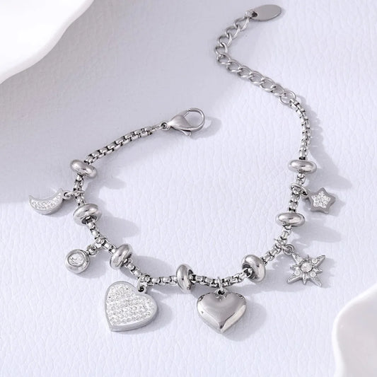 18K Gold Plated Heart Charm Bracelet (316L Stainless Steel)