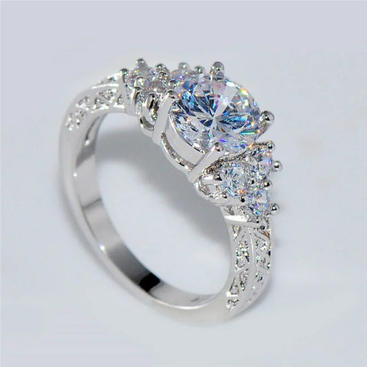 Elegant Silver Zircon Engagement Ring