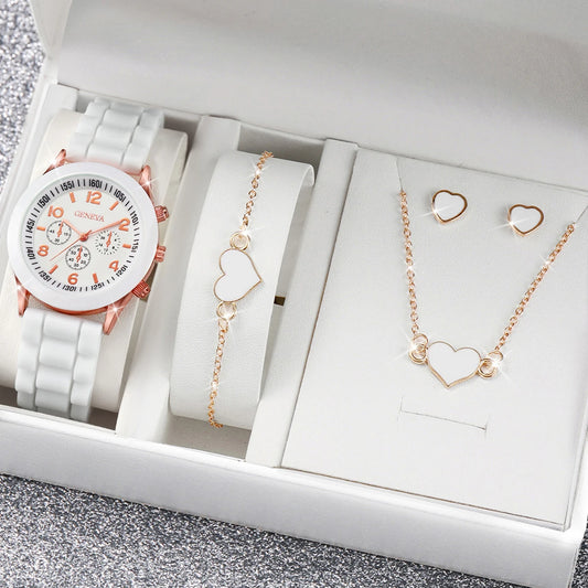 Geneva Women's Quartz Watch & Heart Bracelet Set (4-Piece)