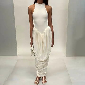 Blifanbo Pleated Off-Shoulder Maxi Dress