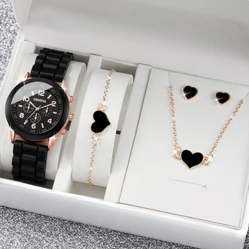 Geneva Women's Quartz Watch & Heart Bracelet Set (4-Piece)