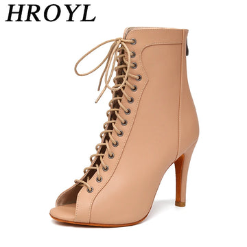 HROYL Lace-Up Latin Dance Stiletto Boots