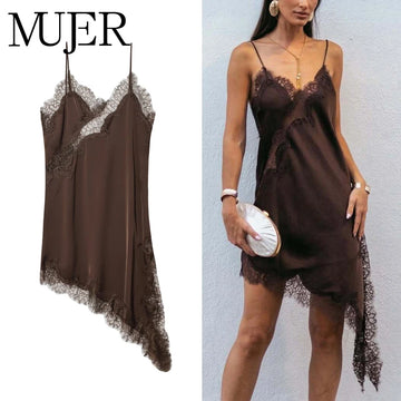 MUJER Satin Lace Backless Mini Dress