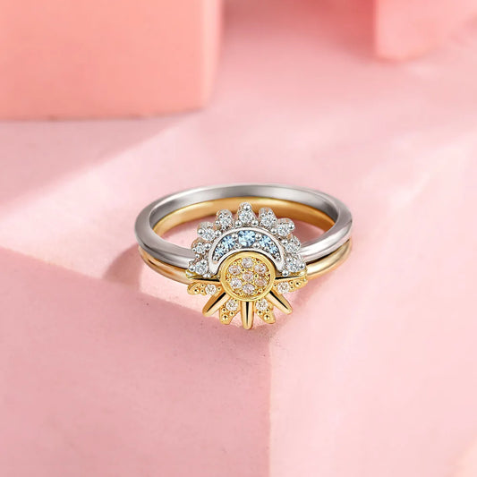 925 Silver Sun & Moon Couple Ring Set