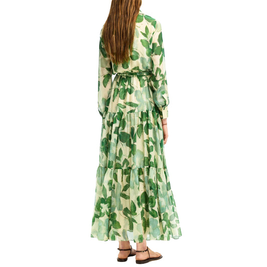 CHCH Printed Chiffon Belted Maxi Dress