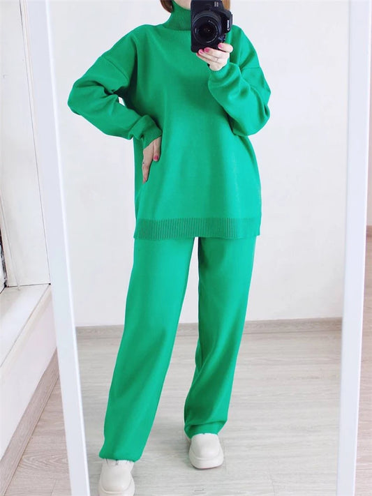 Autumn Winter Knitted 2-Piece Tracksuit Set