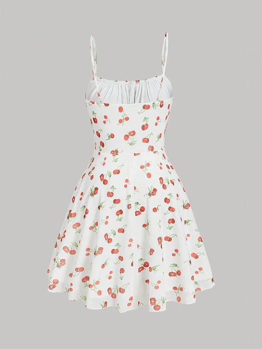Cherry Print Vintage Strapless A-Line Dress