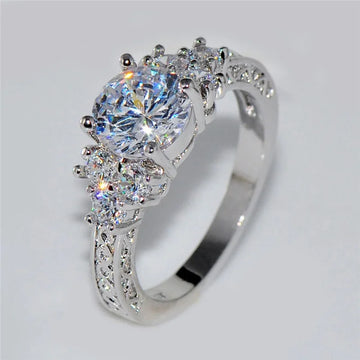 Elegant Silver Zircon Engagement Ring